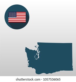 Map of the U.S. state of Washington on a white background. American flag