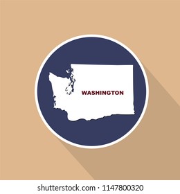 Map of the U.S. state of Washington on a blue background. State name