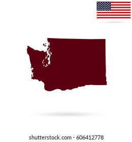 Map of the U.S. state of Washington on a white background. American flag.
