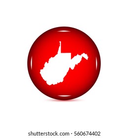 Map of the U.S. state of West Virginia on a white background. Icon red button.