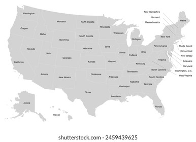 Map of the US states with districts