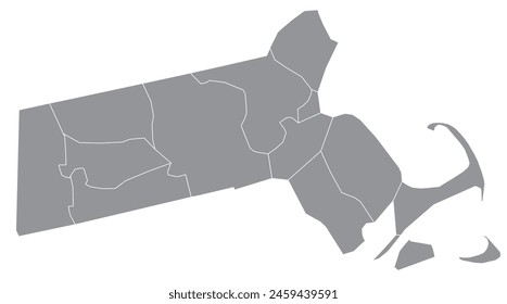 Map of the US states with districts. Map of the U.S. state of Massachusetts