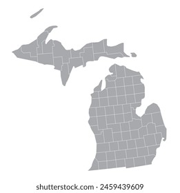 Map of the US states with districts. Map of the U.S. state of Michigan
