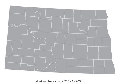 Map of the US states with districts. Map of the U.S. state of North Dakota