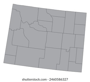 Map of the US states with districts. Map of the U.S. state of Wyoming