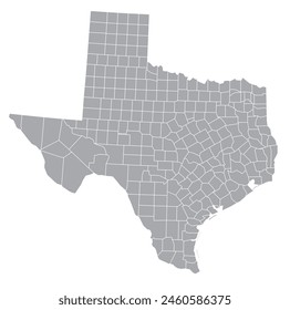 Map of the US states with districts. Map of the U.S. state of Texas