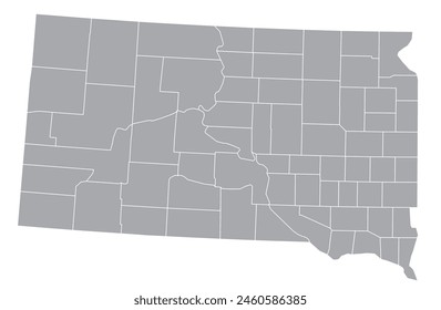 Map of the US states with districts. Map of the U.S. state of South Dakota
