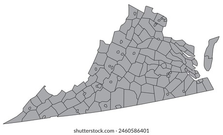 Map of the US states with districts. Map of the U.S. state of Virginia