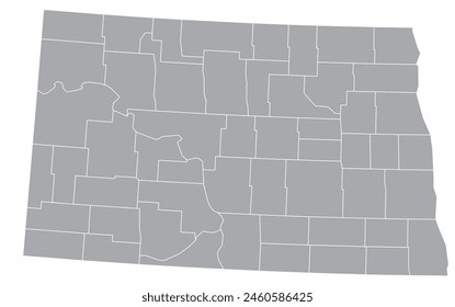 Map of the US states with districts. Map of the U.S. state of North Dakota