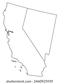 Map of the US states with districts. Map of the U.S. state of California,Nevada