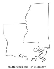 Map of the US states with districts. Map of the U.S. state of Louisiana,Mississippi