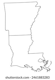 Map of the US states with districts. Map of the U.S. state of Louisiana,Arkansas