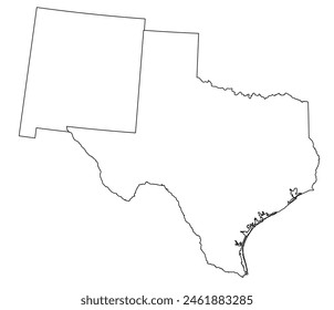 Map of the US states with districts. Map of the U.S. state of Texas,New Mexico