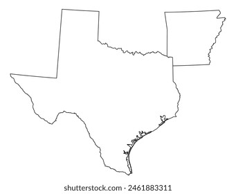 Map of the US states with districts. Map of the U.S. state of Arkansas,Texas