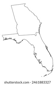 Map of the US states with districts. Map of the U.S. state of Florida,Georgia