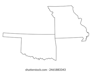 Mapa de los estados de los Estados Unidos con distritos. Mapa del estado de Misuri (Oklahoma) en Estados Unidos