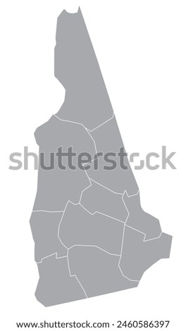 Map of the US states with districts. Map of the U.S. state of New Hampshire
