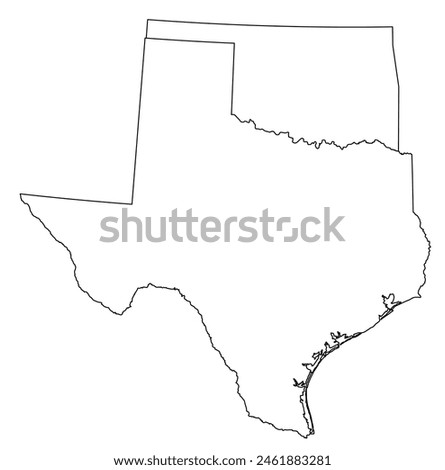 Map of the US states with districts. Map of the U.S. state of Oklahoma,Texas