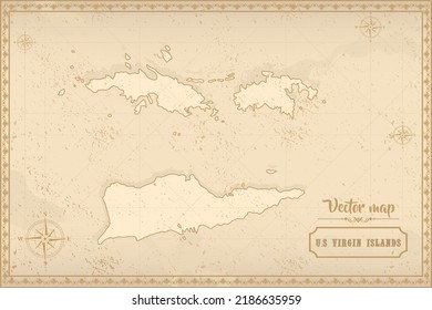 Map of U.S. Virgin Islands in the old style, brown graphics in retro fantasy style