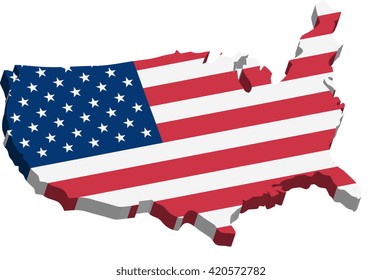 A map of USA 3D with flag on white background