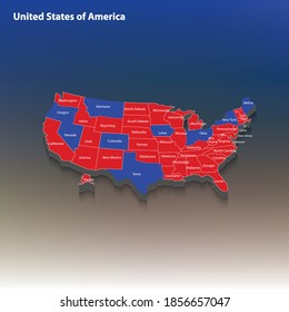 map of USA, USA 3d map and vector design, 3d map of usa