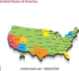 map of USA, USA 3d map and vector design, 3d map of usa