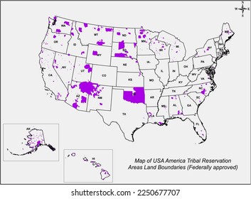 Mapa de las zonas de reservas tribales de EE.UU. Fronteras terrestres aprobadas federalmente