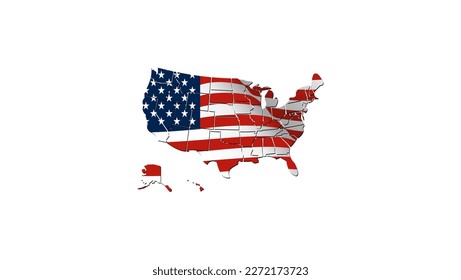 map of the USA with american flag, high quality vector