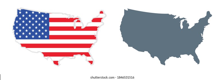 Map of USA in american flag. Isolated map illustration of America. United states area on white background. National flag as United states map. Vector illustration. EPS 10