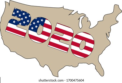 Map of the USA in American flag. Presidential elections 2020 banner. Flat vector illustration.