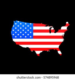 Map of USA with American flag texture