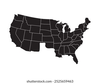 map of usa area black vector graphic design isolated white background