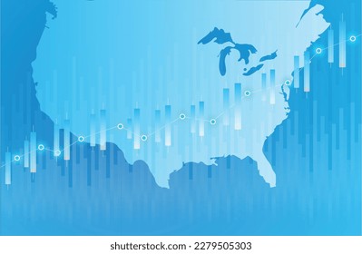 Karte der USA im Hintergrund mit Increasing Graph zeigt Wachstum der US-Wirtschaft oder der amerikanischen Wirtschaft im Allgemeinen.