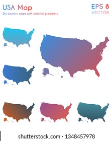Map of USA with beautiful gradients. Amusing set of country maps. Bold vector illustration.