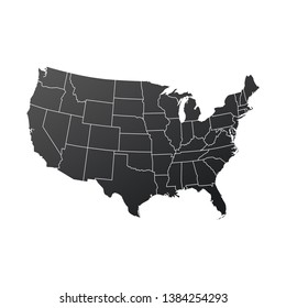 Map of USA in black color. Vector illustration isolated on white background