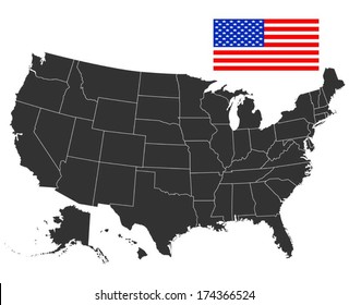 Map of USA in black color. Vector illustration.