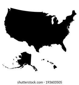 Map of USA in black color. Vector illustration. 