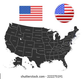 Map of USA in black color. Vector illustration. 