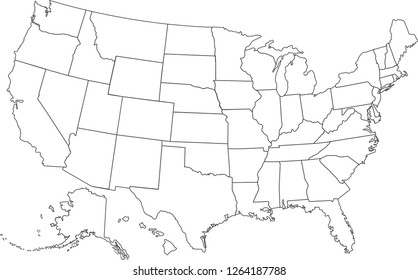 map usa black white borders states stock vector royalty free 1264187788 shutterstock
