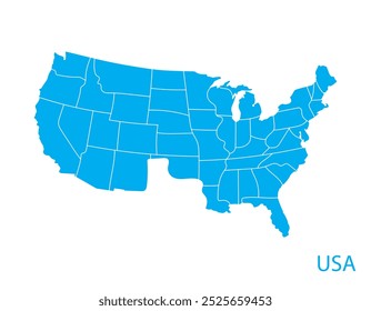 map of usa blue vector graphic design isolated white background