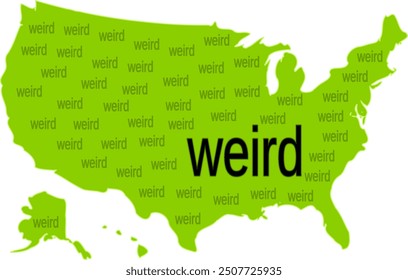 Mapa de los Estados Unidos en verde molido con letras negras deletreando 1 grande raro y 49 Pequeño raro todo fuera de foco y poco claro