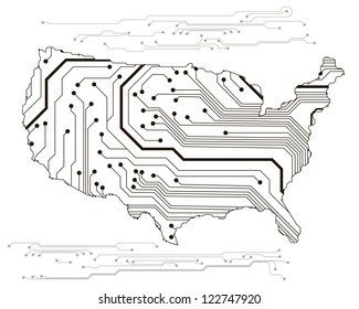 map of the USA in circuit style. vector illustration. eps10