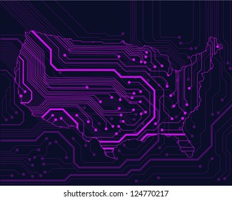 map of the USA in circuit style. vector illustration. eps10