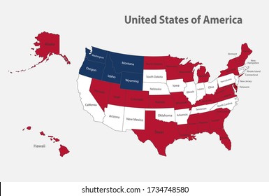 Map of the USA in the colors of the flag with administrative divisions vector