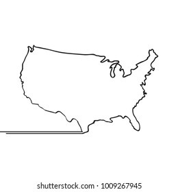 Map of USA. Continous line