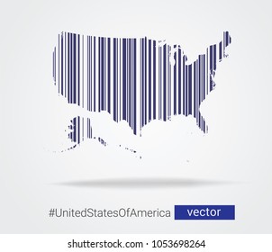 Map of the USA with creative bar code liens, vector graphics