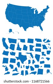 Map of USA with diffferent states