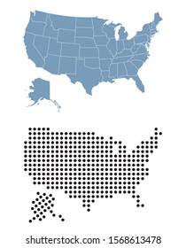 Map of USA with dots and states