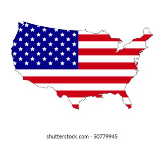 map of USA filled with flag of the country