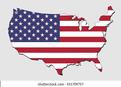 Map of USA, Filled with the National Flag 